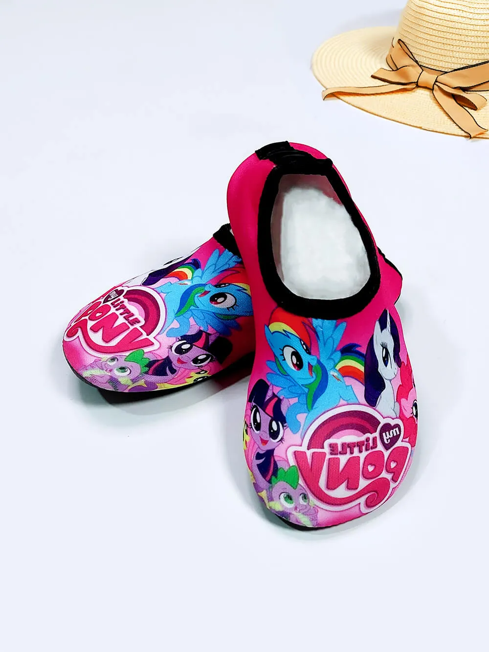 کفش شنا دخترانه کودکانه سرخابی رنگ طرح اسب تک شاخ